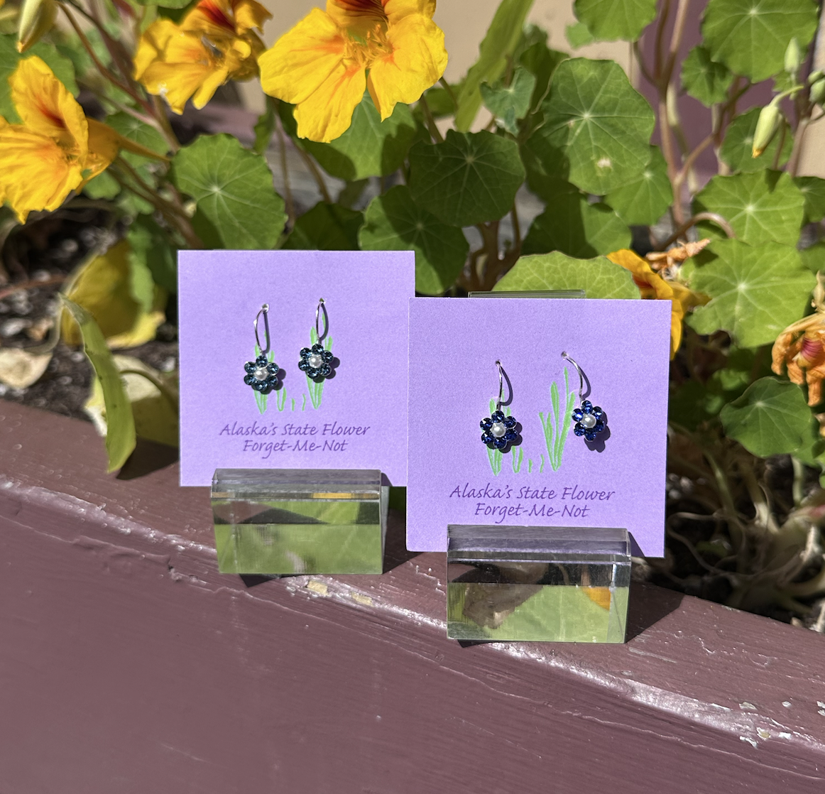 Forget-me-not Alaska State Flower Dangly Earrings - Large