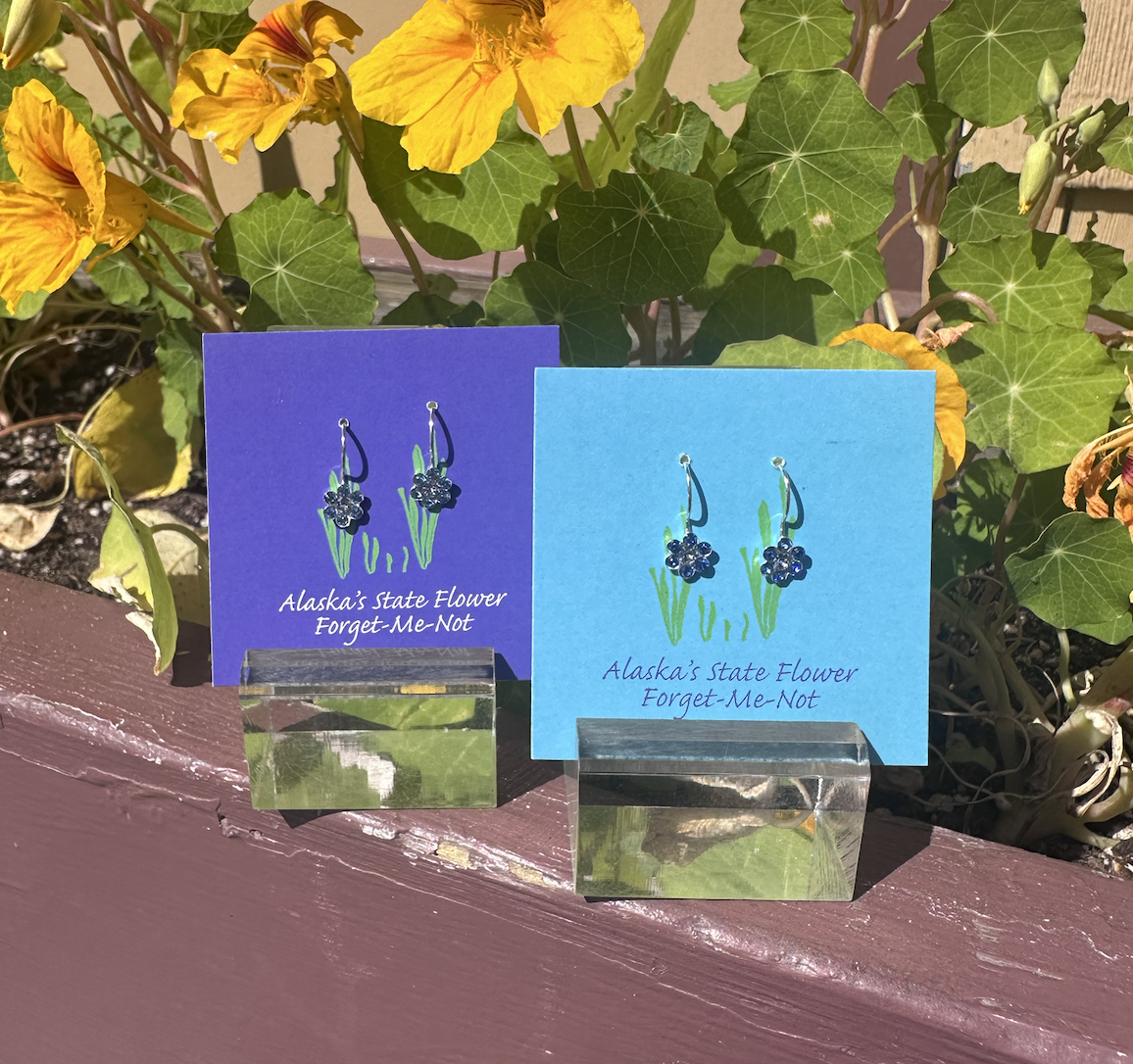 Forget-me-not Alaska State Flower Dangly Earrings - Small